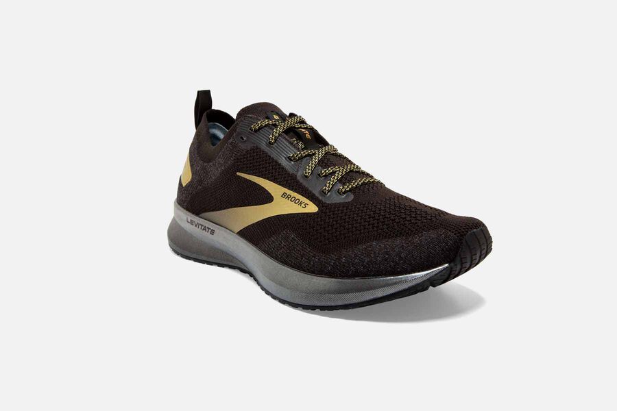 Brooks Running Shoes Mens Black/Gold - Levitate 4 Road - 8137-RFIGQ